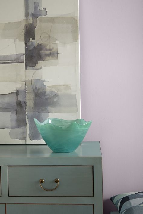 This soft purple, which has a vintage flair, can complement a range of dark hues. Light Lavender Paint, Lavender Paint Colors, Paint Colors Behr, Lilac Bathroom, Behr Color Trends, Lilac Walls, Lavender Paint, Behr Colors, Behr Paint Colors