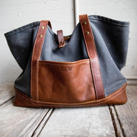 Personalized Fine Leather & Waxed Canvas Market Tote Purse Ideas, Cute Crossbody Bags, Waxed Canvas Bag, Sac Diy, Estilo Country, Hobo Bags, American Leather, Market Tote, How To Make Handbags