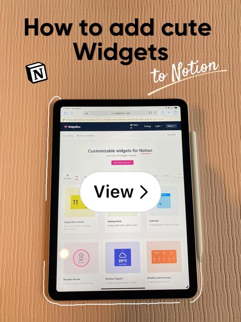 Lemon8 · How to add cute Widgets to your Notion ✨ · @Reem Notion How To, Cute Widgets, Calendar Widget, Retro Clock, Open App, Custom Color, Ipad, Quick Saves