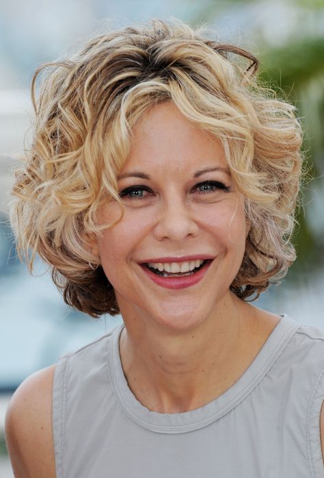 Meg Ryan, 2010   - Redbook.com Short Layered Curly Hair, Meg Ryan Hairstyles, Short Curly Hairstyles For Women, Curly Haircut, Layered Curly Hair, Over 60 Hairstyles, Wavy Bob Hairstyles, Meg Ryan, Short Curly Haircuts