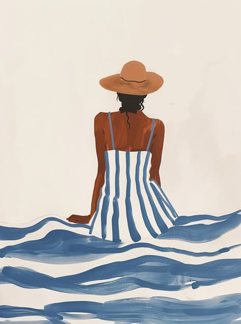 #MatisseStyle #WomanOnWaves #PastelColors #MinimalisticLines #Aesthetic #SimpleDesign #TheCandie July Mood Board, Painting Doodles, Mini Decor, Inspirational Digital Art, Blue And White Striped Dress, Nature Iphone Wallpaper, Dress Painting, Bedroom Wall Paint, Aesthetic Painting