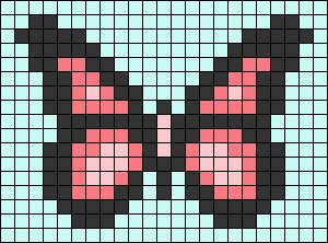 Small Pixel Butterfly, Easy Pixel Art Small Butterfly, Butterfly Pixel Art Easy, Butterfly Pixel Pattern, Pixel Art Pattern Butterfly, Butterfly Grid Pattern, Alpha Patterns Easy, Pixel Art Butterfly, Butterfly Pixel Art