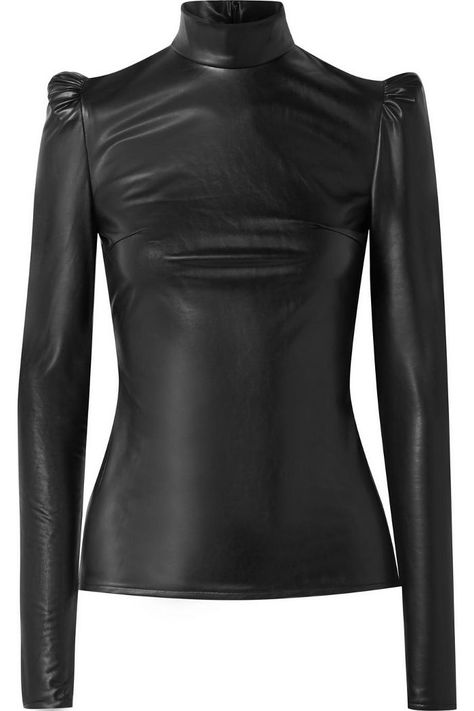 Faux Leather Top Outfit, Leather Turtleneck, Leather Top Outfit, Leather Trousers Outfit, Iconic Musicians, Faux Leather Outfits, Leather Blouse, Turtleneck Outfit, Faux Leather Top