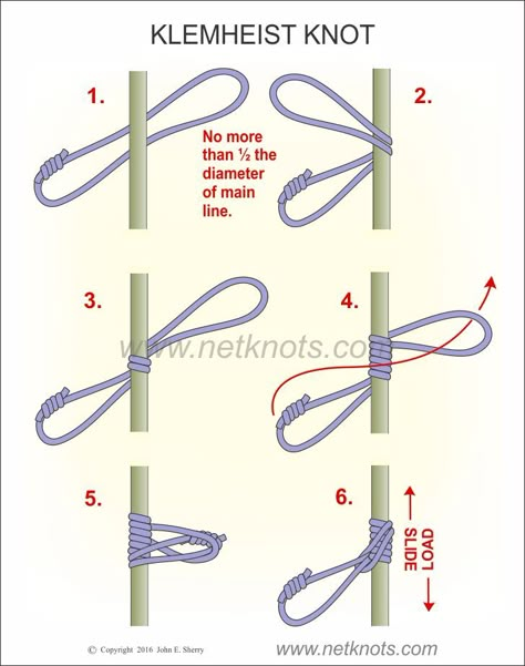 Klemheist Knot Prusik Knot, Parachute Cord Crafts, Clove Hitch Knot, Scout Knots, Climbing Knots, Bowline Knot, 1000 Lifehacks, Camping Knots, Types Of Knots