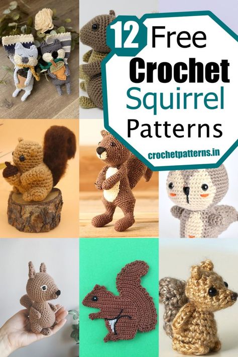 12 Crochet Squirrel Patterns Crochet Squirrel, Yarn Projects Crochet, Crochet Woodland, Patterns For Kids, Crochet Sloth, Crochet Ornament Patterns, Fall Crochet Patterns, Crochet Quilt, Crochet Fall