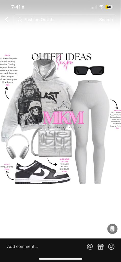 Panda Dunks Outfit Casual, Grey And White Dunks Outfit Black Women, Cute Outfits To Wear With Panda Dunks, Grey Fog Dunks Outfit Black Women, Gray Fog Dunks Outfit, Essentials Leggings Outfit, Grey Dunks Outfit Black Women, Outfits For Panda Dunks, Grey Leggings Outfit Baddie