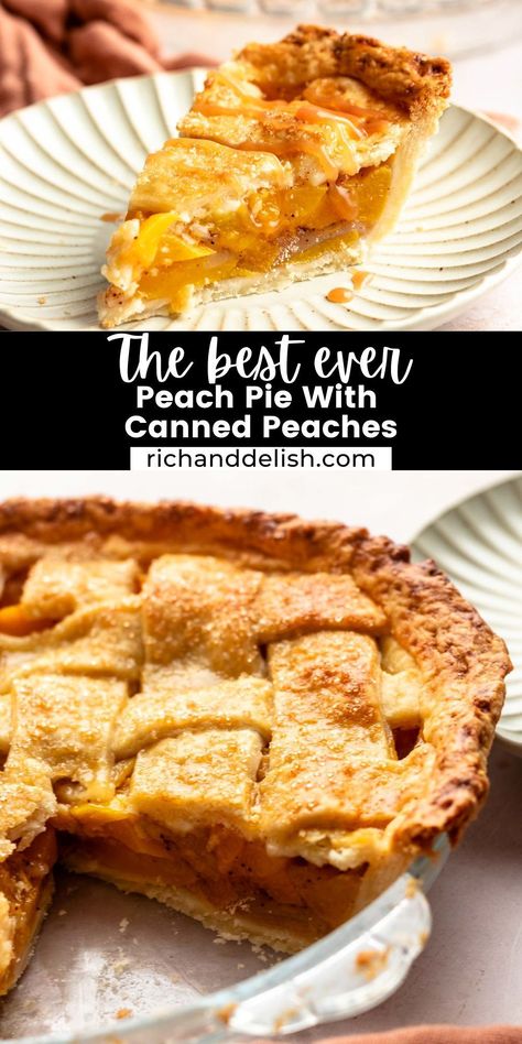 This delicious peach pie with canned peaches is made with a buttery and flakey pie crust and can be made all year round! Canned Fruit Pie Recipes, Can Peach Pie Recipes, Thanksgiving Peach Pie, Peach Pie Made With Canned Peaches, Canned Peach Pie Recipes Easy, Peach Pie Filling With Canned Peaches, Canned Peaches Pie Recipes, Recipes Using Canned Peach Pie Filling, Peach Pie From Canned Peaches