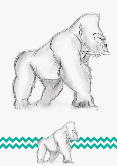 Drawing a Gorilla on Behance Gorillas Art, Gorilla Tattoo, Animal Drawings Sketches, Mountain Gorilla, Monkey Art, Animal Sketches, King Kong, Art Reference Poses, Disney Art