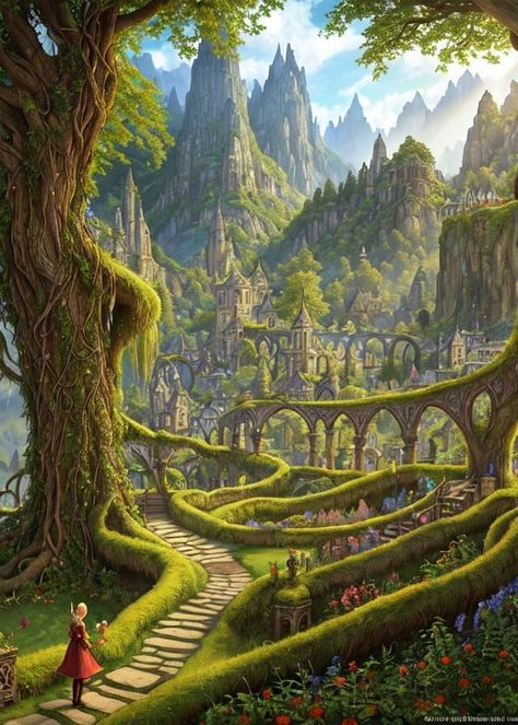 Fantasy Forest City, Fairy City, Forest Castle, Fantasy Village, Island Theme, Forest City, Aztec Style, Magic City, Fantasy Forest