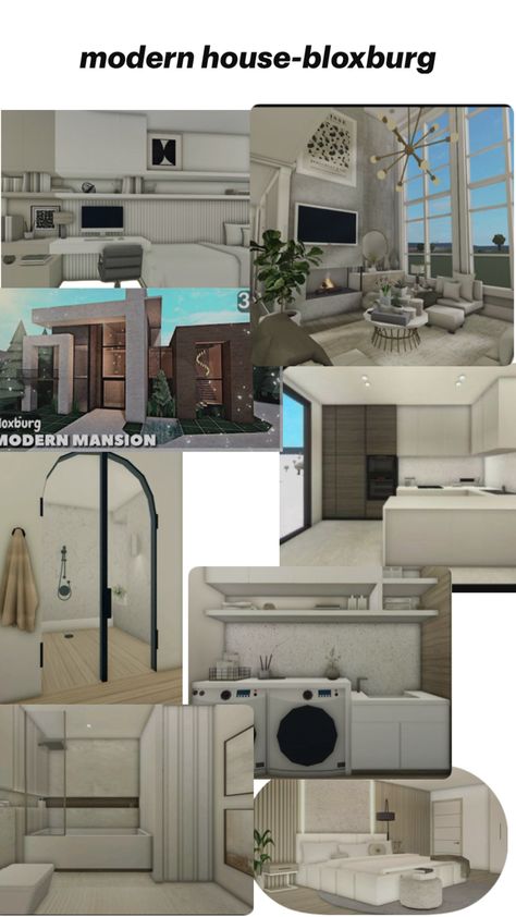 not mine! Bloxburg Mansion Blueprints, Bloxburg House Interior, Modern Mansion Interior, Bloxburg Mansion, Modern Bloxburg House, Bloxburg Decals Codes Aesthetic, Bloxburg Decals Codes Wallpaper, Small House Layout, Coastal House Plans