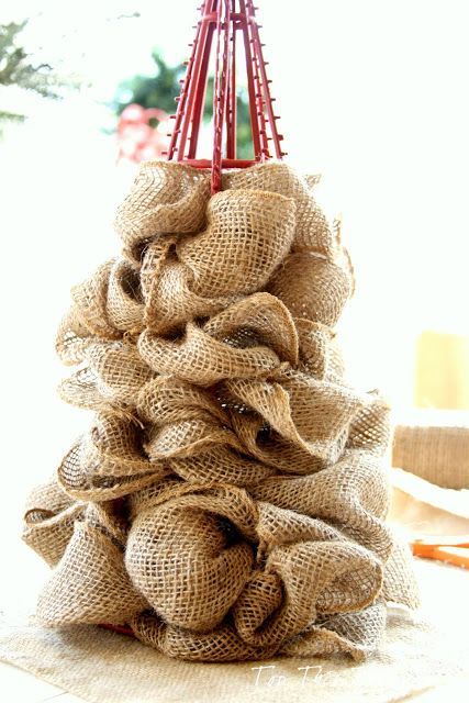 DIY Burlap Tree Wreaths Tutorial, Tomato Cage Crafts, Burlap Tree, Mesh Flowers, Burlap Trees, Burlap Christmas Tree, Diy Burlap, Boutique Items, Burlap Crafts