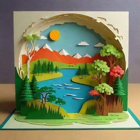 Origami Scene, Science Exhibition Ideas, Sunday School Projects, Kids Worksheets, Paper Cutout Art, Candy Crafts, Collaborative Art, Kids Artwork, Classroom Crafts