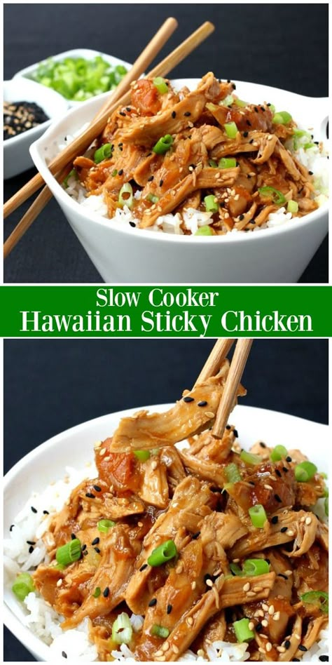 Slow Cooker Hawaiian Sticky Chicken recipe from RecipeGirl.com #slow #cooker #slowcooker #hawaiian #sticky #chicken #recipe #RecipeGirl Sticky Chicken Recipe, Sticky Chicken, Hawaiian Chicken, Easy Slow Cooker Recipes, Hawaiian Food, Crock Pot Slow Cooker, Crockpot Recipes Slow Cooker, Crock Pot Cooking, Easy Slow Cooker