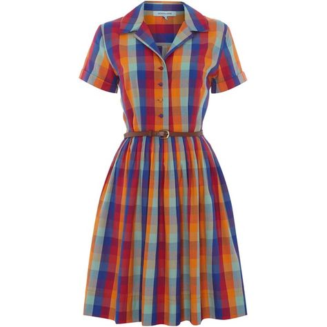 Dickins & Jones Check shirtdress ($50) ❤ liked on Polyvore featuring dresses, clearance, cotton dress, checkered dress, short sleeve knee length dress, cotton knee length dresses and short sleeve shirt dress Madras Checks, Wardrobe Wishlist, House Of Fraser, Buy Buy, Increase Engagement, House Dress, Shirtdress, Retro Outfits, Shirt Collar