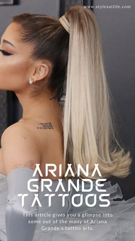 Ariana Grande Tattoos Ariana Grande Back Tattoo, Ariana Grande Ear Tattoo, Actor Tattoo Ideas, Ariana Grande Tatoos, Ariana Grande Lyrics Tattoo, Singer Tattoo Ideas, Ariana Grande Tattoos Inspired, Ariana Grande Inspired Tattoos, Ariana Tattoos