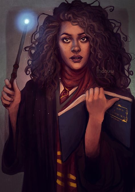 Angelina Johnson Hermione Granger Black, Female Harry Potter, Harry Potter Play, Art Harry Potter, Illustration Art Nouveau, Harry Potter Illustrations, Harry Potter Wizard, Harry Potter Illustration, Potter Art