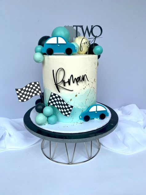 2 Fast Too Curious Cake, Too Fast Too Curious Birthday Cake, Car Cake 2nd Birthday, 2 Fast Cake Ideas, Blue Car Cake, Fast One Birthday Party Cake, Two Fast Birthday Cake Ideas, 2 Fast 2 Furious Birthday Cake, Two Fast Two Curious Cake