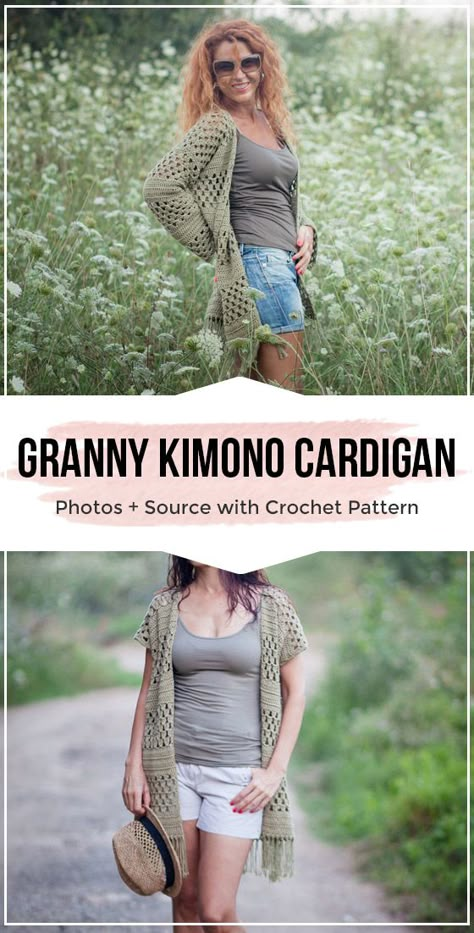 crochet Granny Stripes Kimono Cardigan free pattern #crochet #freecrochetpattern #Cardigan  via @shareapattern.com Funny Granny, Crochet Kimono Pattern, Cardigan Free Pattern, Crochet Jackets, Crochet Kimono, Gilet Crochet, Crochet Cardigan Sweater, Crochet Cardigans, Crochet Wearables