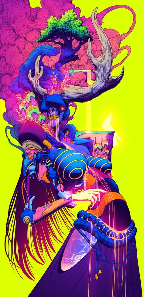 Trippy Neon Art, Synthwave Illustration, Psy Wallpapers Trippy, Neon Trippy Painting, Colorful Trippy Wallpaper, Trippy Skateboard Art, Skull Trippy, Trippy Neon Art Prints, Japanese Pop Art