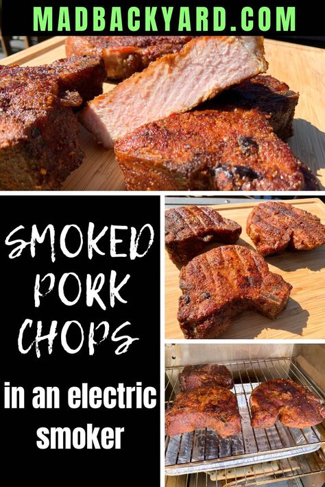 Easy Electric Smoker Pork Chops Smoked Pork Chops Electric Smoker, Master Built Electric Smoker Recipes, Smoker Pork Chops, Masterbuilt Electric Smoker Recipes, Smoked Jerky, Pork Chops Bone In, Bbq Foods, Smoker Recipes Electric, Masterbuilt Smoker