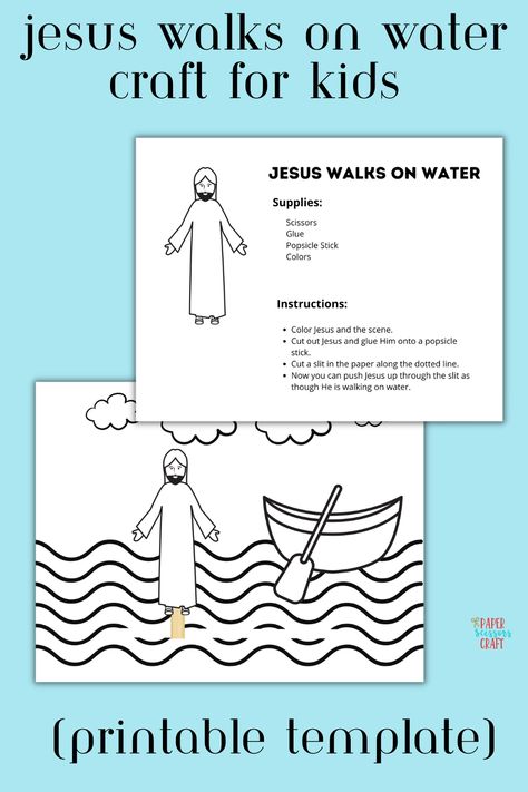 "Create a magical Jesus walks on water craft with our step-by-step guide! 🌊✨ Dive into the biblical story with this engaging and educational DIY project. Download our free printable template and make learning about faith and miracles a fun experience for kids. Perfect for Sunday school, homeschooling, or family crafting time. 🙏🎨 #JesusCraft #SundaySchool #DIYCrafts #PrintableCrafts #BibleCrafts" Jesus Walks On Water Craft Free Printable, Jesus Walks On Water Craft Activities, Jesus Walked On Water Craft Kids, Jesus Walks On Water Craft Sunday School, Miracles Of Jesus For Kids Craft Ideas, Walk On Water Craft, Peter Walks On Water Craft, Jesus Walks On Water Activity, Jesus Is Alive Craft