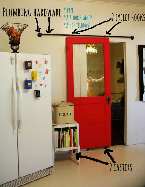 DIY Sliding Barn Door - WAY EASY and can definitely be temporary for apartments. - Cute Decor Shed Add On Ideas, Room Separation, Diy Sliding Door, Diy Sliding Barn Door, Door Diy, Toy Room, Diy Barn Door, Sliding Barn Door Hardware, Utility Room