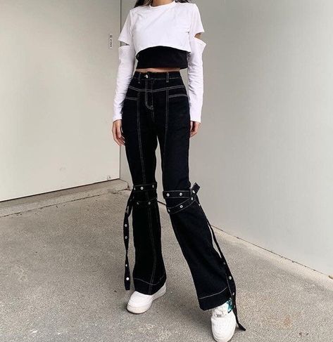 Goth Pants, Gothic Pants, Harajuku Punk, Alt Clothes, Gothic Emo, Hip Hop Jeans, High Waisted Black Jeans, Y2k Pants, Streetwear Jeans