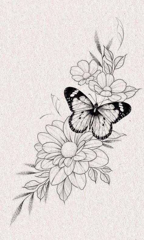 Butterfly With Flowers Tattoo For Women, Flowers And Butterflies Tattoos, Butterfly Floral Tattoo, Butterfly And Flowers Tattoo, Fineline Flowers, Arm Tattoos For Women Upper, Floral Butterfly Tattoo, Flower And Butterfly Tattoo, Roses Tattoos