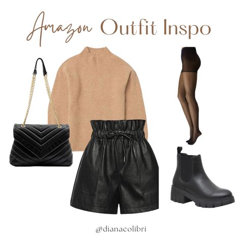 Paperbag Leather Shorts Outfit, Leather Short Outfits Winter, Winter Shorts Outfits Casual, Leather Shorts With Sweater, Leather Shorts And Sweater Outfit, Leather Shorts In Winter, Leather Shorts And Sneakers Outfit, Fall Leather Shorts Outfit, Leather Paperbag Shorts Outfit