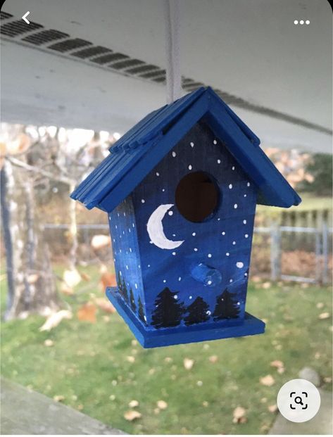 Glass Birdhouse, House Painting Ideas, Birdhouse Painting, Stars Painting, Birdhouse Ideas, Hand Painted Birdhouses, Birdhouse Craft, Bird Houses Ideas Diy, Beautiful Birdhouses