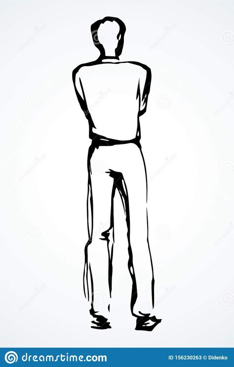 A Man Stands And Looks Into The Distance. The View From The Back. Vector Drawing Stock Vector - Illustration of freehand, back: 156230263 Person Looking Up Reference Back View, Men Silhouette Drawing, Guy From The Back Drawing, Drawing A Person From Behind, Man Back Illustration, A Man Standing Drawing, Person From Back Drawing, Person Looking Back Drawing, Man From The Back Drawing