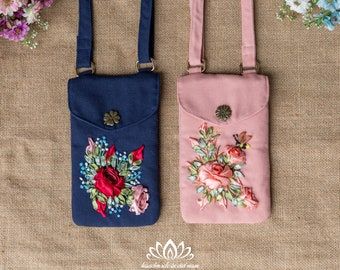 Lotusvietnam - Etsy Sweden Handmade Fabric Purses, Pouch Ideas, Mobile Bag, Mobile Pouch, Mini Crossbody Purse, Diy Bag Designs, Embroidered Handbag, Cell Phone Pouch, Oversized Clutch