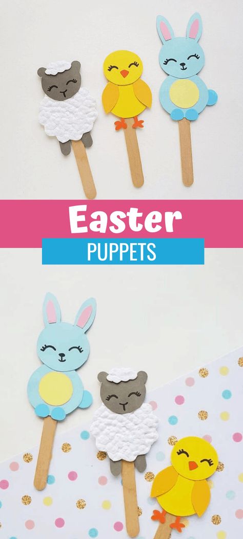 Puppet Popsicle Stick, Craft Stick Puppets, Popsicle Stick Crafts Easter, Stick Puppets Diy, Preschool Puppets Crafts, Paper Puppets Diy, Easter Lamb Craft, Stick Puppet Ideas, Stick Puppets For Kids Free Printable