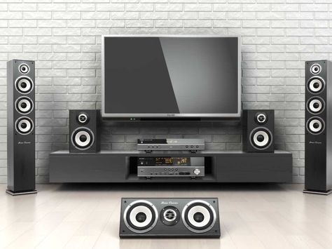 Electronics Upgrade Music Studio Home, Home Sound System, Wireless Surround Sound, Home Theater Ideas, Home Theater Installation, Automation Technology, Best Home Theater, Tv Bench, Surround Sound Speakers