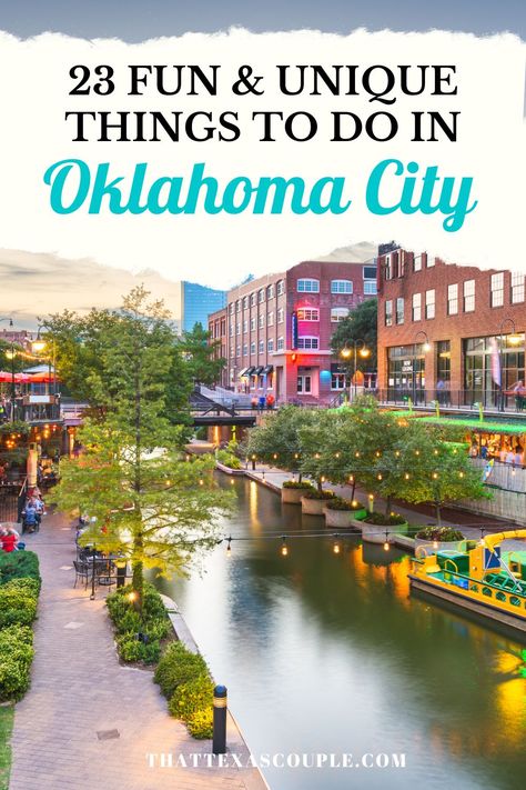 If you are planning a trip to Oklahoma City, Oklahoma, then you need this post! We have outlined 23 fun and unique things to do in Oklahoma City, OK Oklahoma travel | things to do in Oklahoma City summer | things to do in Oklahoma City winter | Oklahoma City things to do | fun things to do in Oklahoma City | free things to do in Oklahoma City | best things to do in Oklahoma City | Oklahoma city things to do couples | things to do in Bricktown Oklahoma City | Oklahoma City aesthetic Bricktown Oklahoma City, Oklahoma City Things To Do, Things To Do In Oklahoma, Couples Things To Do, Oklahoma Travel, City Summer, Ohio Travel, Fun City, Oklahoma City Oklahoma