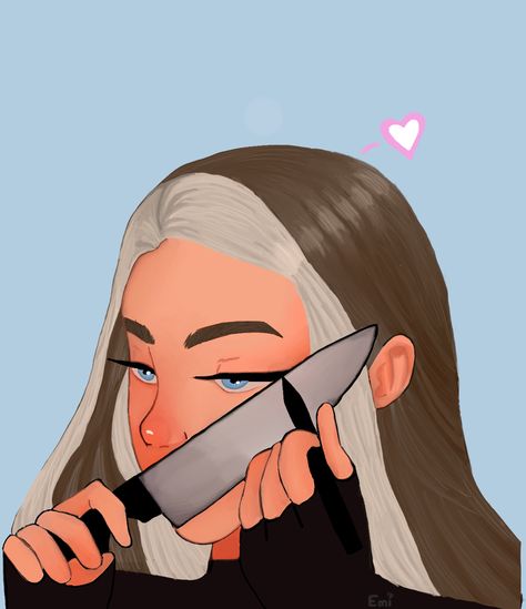 Girl With A Knife Drawing, Eyeliner With A Knife, Knife Drawing, Illustration Art Kids, Disney Princess Images, Creative Profile Picture, Cartoon Profile Pictures, Knife Art