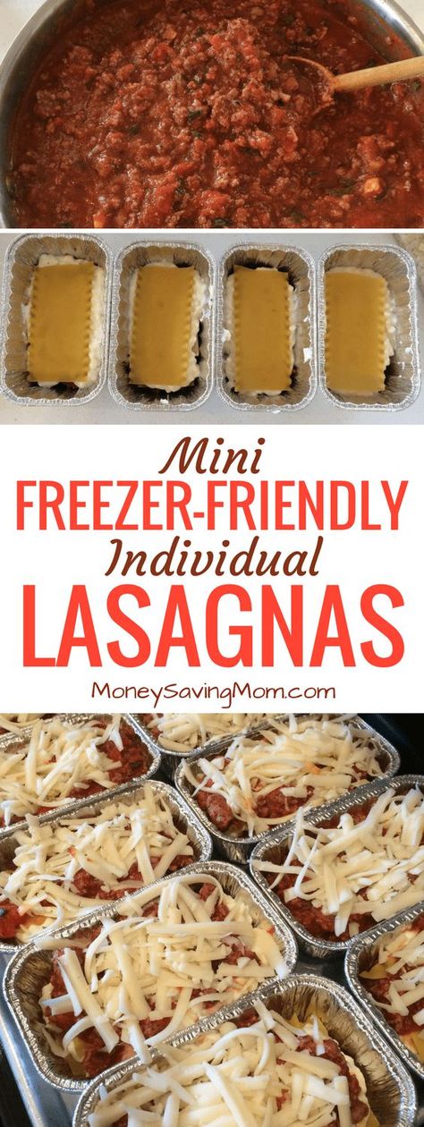 Individual Lasagna, Freezer Lasagna, Resep Vegan, Mini Freezer, Freezer Dinners, Freezer Friendly Meals, Meat Lasagna, Freezable Meals, Make Ahead Freezer Meals