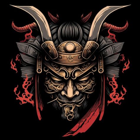 Traditional Tattoo Vector, Guerriero Samurai, Oni Samurai, Oni Mask Tattoo, Ronin Samurai, Samurai Illustration, Oni Demon, Battle Damage, Japanese Oni