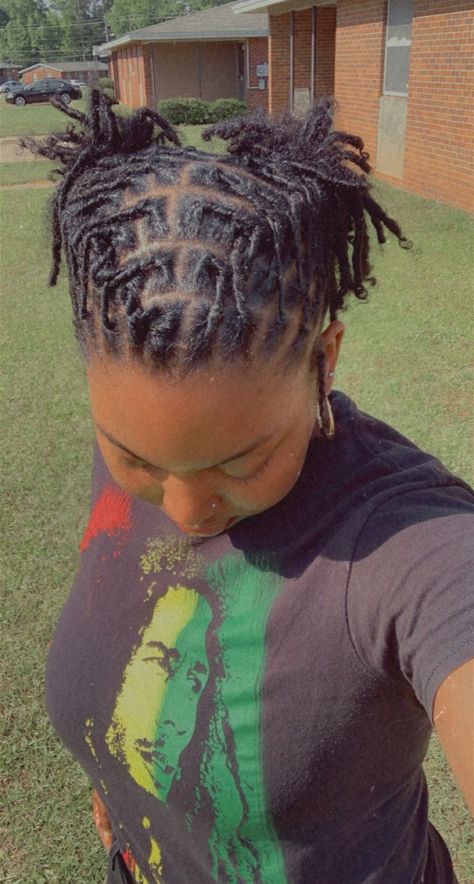 Week 5 w/ starter locs | Short locs hairstyles, Hair twist styles, Locs hairstyles Starter Locs Styled, Loc Braided Styles, Locs In Pigtails, Pigtail Loc Styles, Loc Pigtails, Starter Locs Short, Short Starter Loc Styles For Women, Starter Loc Styles, Short Starter Locs Hairstyles