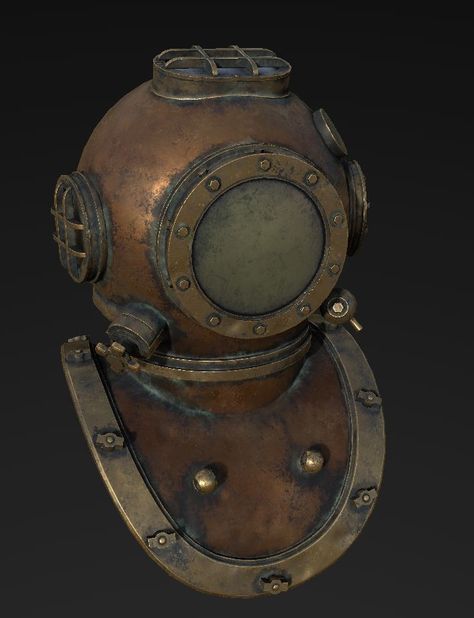 ArtStation - Diving Helmet, Corissa Karvonen Divers Helmet, Diving Helmet Art, Ocean Steampunk, Octopus And Dive Helmet Tattoo, Old Diver Helmet, Old Diving Helmet, Scuba Diving Helmet, Old Scuba Helmet, Oceans 11