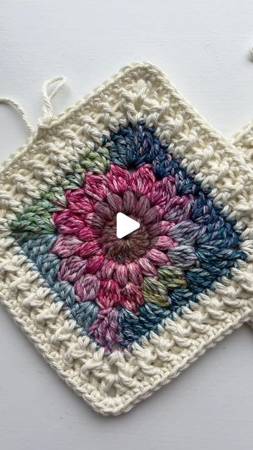 25K views · 3.2K likes | Oh Me Oh My Crochet on Instagram: "Something new on the hook! Still working out the details, but I’m loving the look so far 😍  🧶 I Love This Cotton  #crochet #crochetersofinstagram #crochetlove #crochetaddict #grannysquare #wip #yarn #yarnlove #yarnaddict #handmade #imadethis #ohmeohmycrochet" Crochet Granny Square Bulky Yarn, Aztec Granny Square Crochet, Large Starburst Granny Square, Hygge Burst Granny Square Blanket, Cotton Yarn Granny Square.blanket, Boho Crochet Patterns, I Love This Yarn, Still Working, Crochet Tapestry