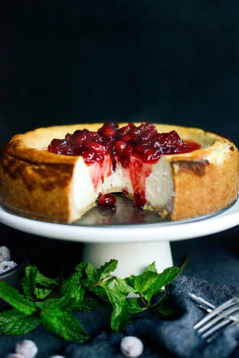 Goat Cheese Cheesecake with Tahini Shortbread Crust - Simply Scratch Tahini Shortbread, Goat Cheese Cheesecake Recipe, Goat Cheese Cheesecake, Cranberry Topping, Dessert Platters, Cheese Cake Recipe, Stomach Rumbling, Salty Desserts, Goat Milk Recipes