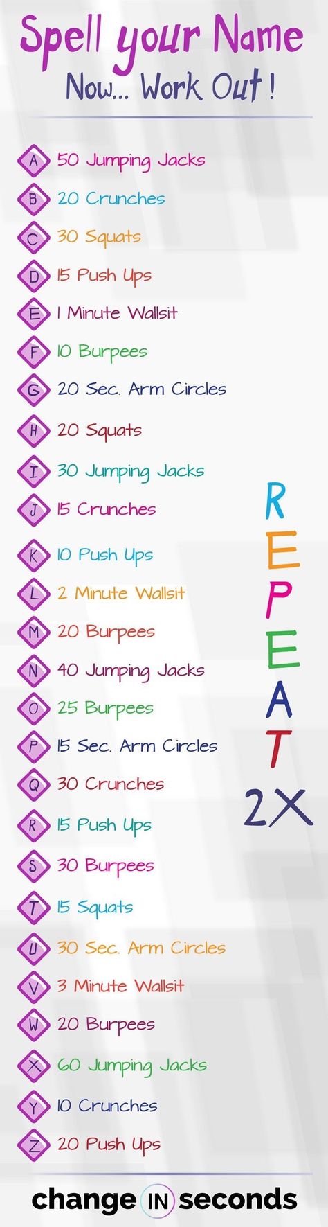 Name Workout Challenge, Your Name Workout, Spell Your Name Workout, Mental Health Articles, Spell Your Name, Health Humor, Month Workout, Quick Workout Routine, Health And Fitness Articles