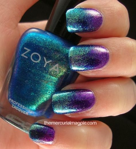 Purple Combination, Peacock Nails, Unghie Sfumate, Unghie Nail Art, Purple Nail Art, Sponging, Zoya Nail, Mermaid Nails, Nail Art Wedding