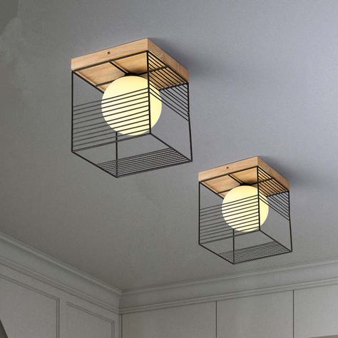 Cage Ceiling Light, Wood Canopy, Led Ceiling Light Fixtures, Vintage Ceiling Lights, Deco Luminaire, Wooden Ceilings, Wood Pendant Light, Wood Ceilings, Luminaire Design