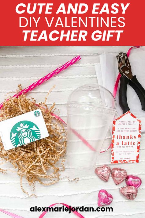 Need easy DIY Teacher gifts for Valentine's Day? Try this DIY Valentine's Day gift idea for coffee lovers! This free printable teacher gift from kids idea is cute and easy to do. Small Teacher Valentines Gift, Valentine's Gifts For Teachers, Valentine Gift For Daycare Teacher, Valentines For Daycare Teachers, Teacher Vday Gifts, Valentines For Teachers From Students, Daycare Teacher Valentine Gifts, Teachers Valentine Gift Ideas, Coffee Basket Gift Ideas