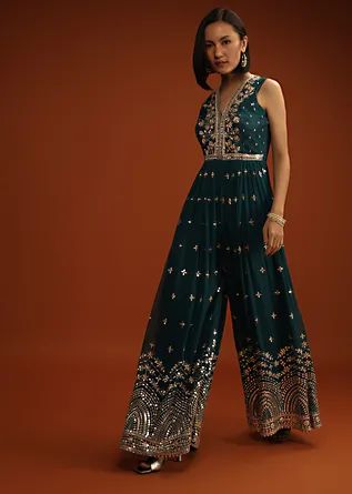 Jum Suit Designs, Indian Jumpsuit, Suit Designs Indian Style, Mughal Motifs, Designer Salwar Kameez, Beautiful Jumpsuits, Kalki Fashion, Blue Jumpsuit, Jumpsuit For Kids