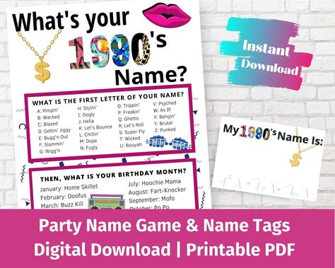 90's Name Game for your Hip Hop 30th Birthday Party! Born in the 1990's? Graffiti Birthday Party | Instant Download Printable Party Game 90s Theme Party Games, 1990s Birthday Party Theme, Graffiti Birthday, 1990s Party, 90s Hip Hop Party, Women Conference, Hip Hop Birthday Party, 90s Birthday, Hip Hop Birthday