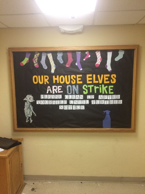 Travel Bulletin Boards, Harry Potter Bulletin Board, Ra Hall Themes, Hall Themes, Ra Themes, House Elves, Ra Bulletins, Ra Boards, Hall Decorations