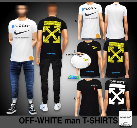 Off White Clothes, Black Simmer, Men Logo, Sims 4 Update, Shirts For Teens, Sims 4 Cc, White Outfits, White T, White Tshirt